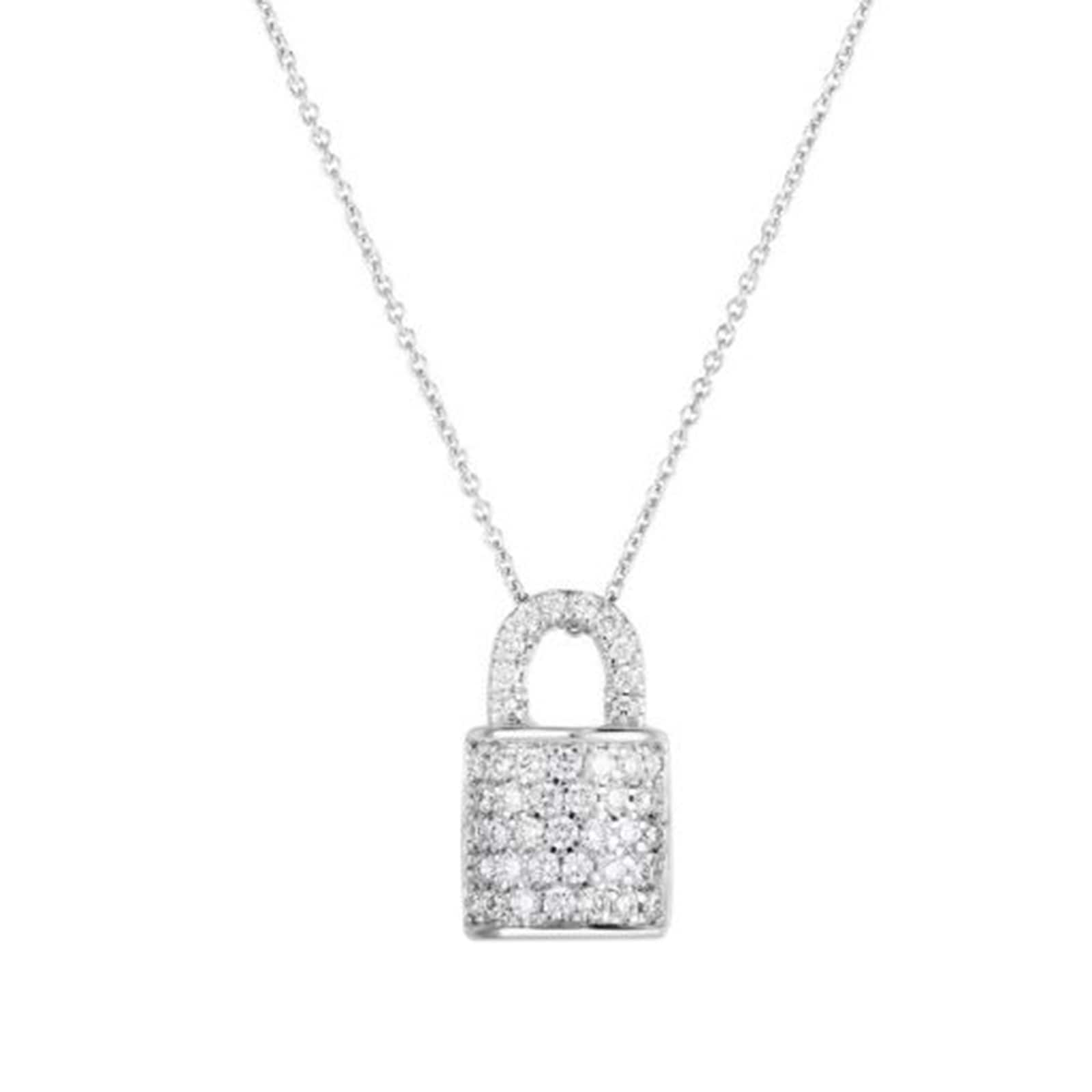 Roberto Coin 18K White Gold Tiny Treasures Pave Diamond Lock Necklace