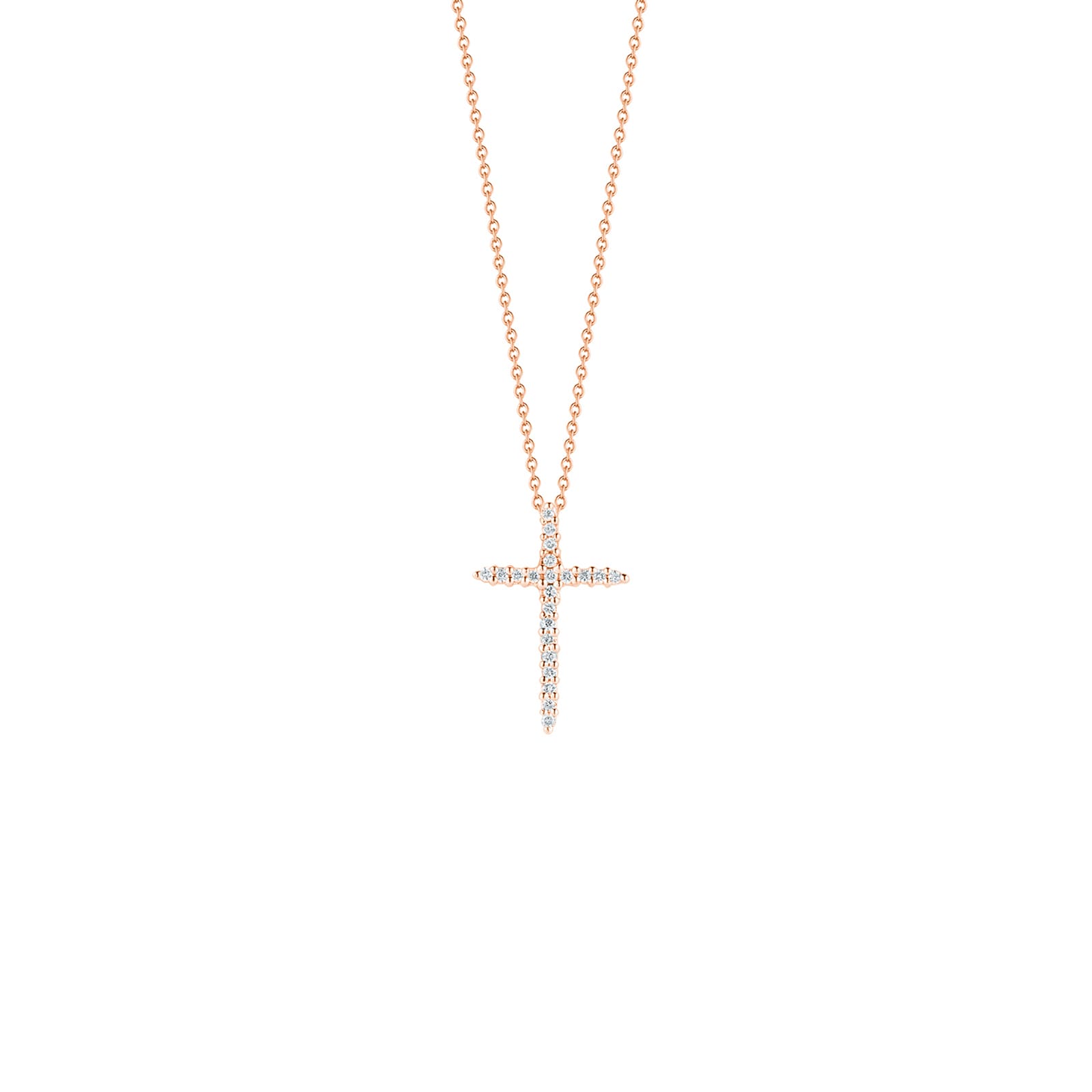Roberto Coin 18K Rose Gold Tiny Treasures Diamond Cross Necklace