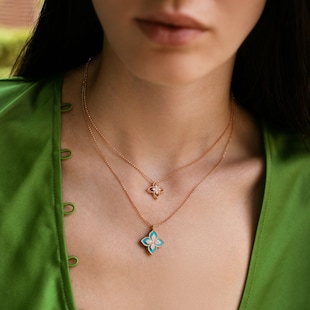 Roberto Coin Princess Flower 18ct Yellow Gold Turquoise & 0.18ct Diamond Pendant