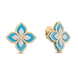 Roberto Coin Princess Flower 18ct Yellow Gold Turquoise & 0.36ct Diamond Stud Earrings