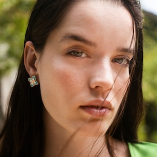 Roberto Coin Princess Flower 18ct Yellow Gold Turquoise & Diamond Stud Earrings