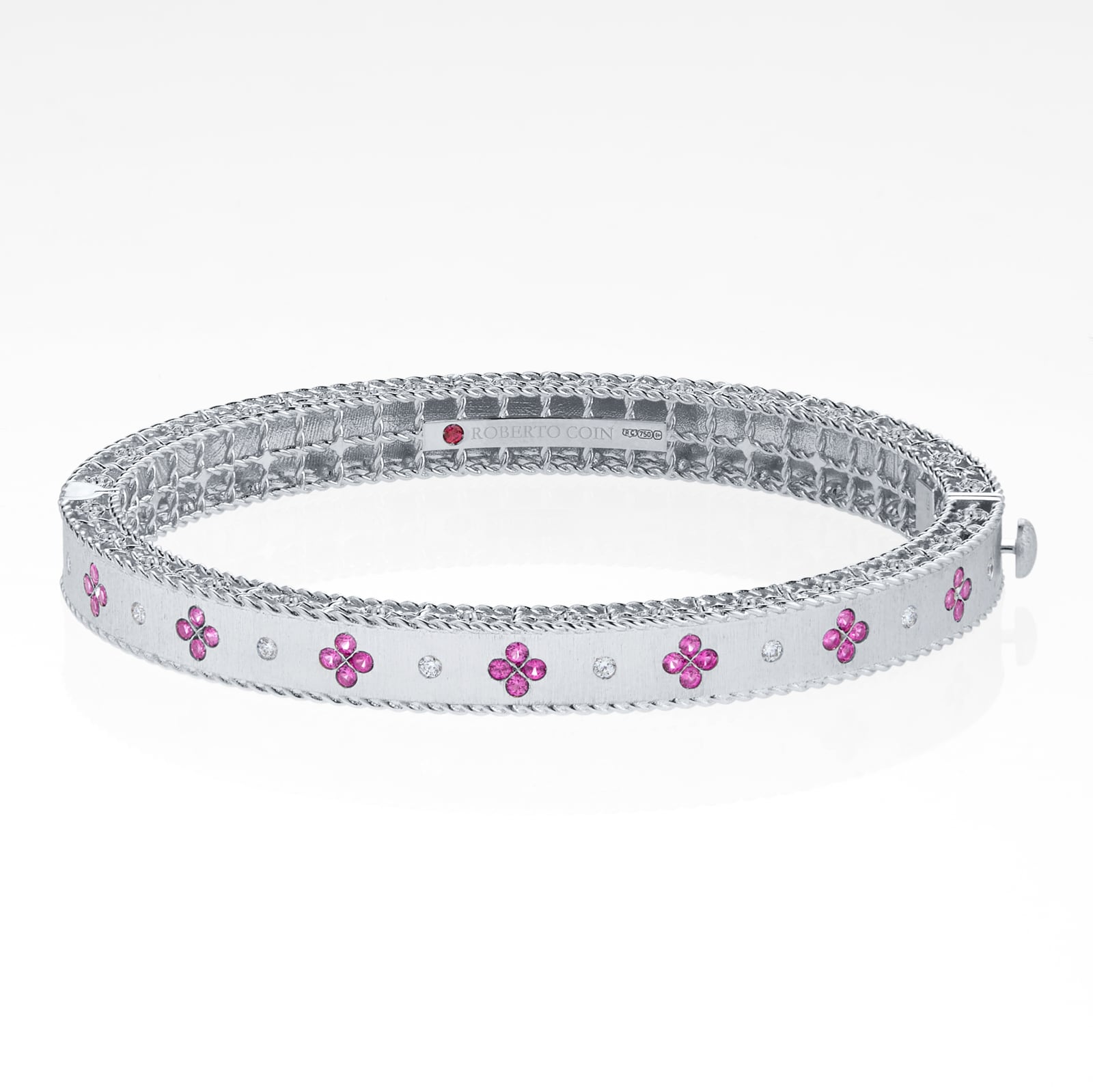 Roberto Coin Exclusive Venetian Princess 18ct White Gold Pink Sapphire & 0.11ct Diamond Bangle Roberto Coin Exclusive Venetian Princess 18ct White Gold Pink Sapphire & 0.11ct Diamond Bangle