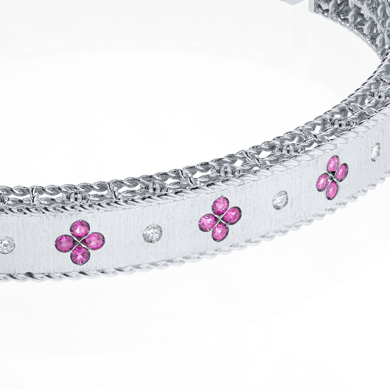Roberto Coin Exclusive Venetian Princess 18ct White Gold Pink Sapphire & 0.11ct Diamond Bangle Roberto Coin Exclusive Venetian Princess 18ct White Gold Pink Sapphire & 0.11ct Diamond Bangle
