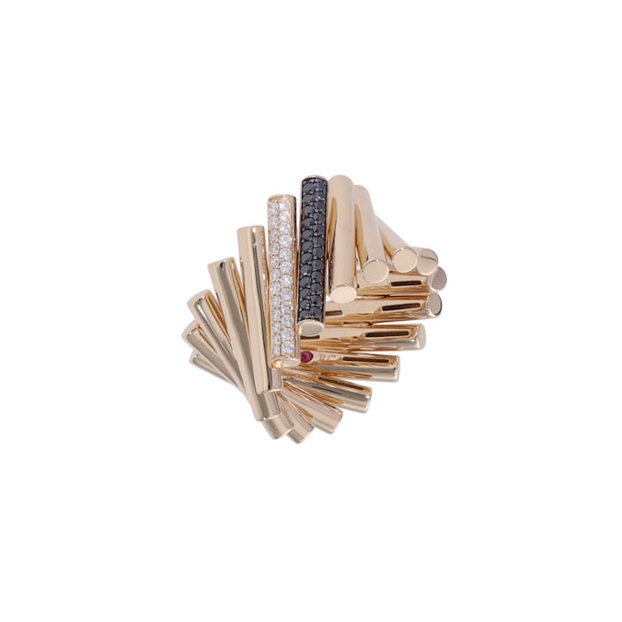 Roberto Coin 18K Rose Gold Domino Black & White Diamond Ring - Size 6.5