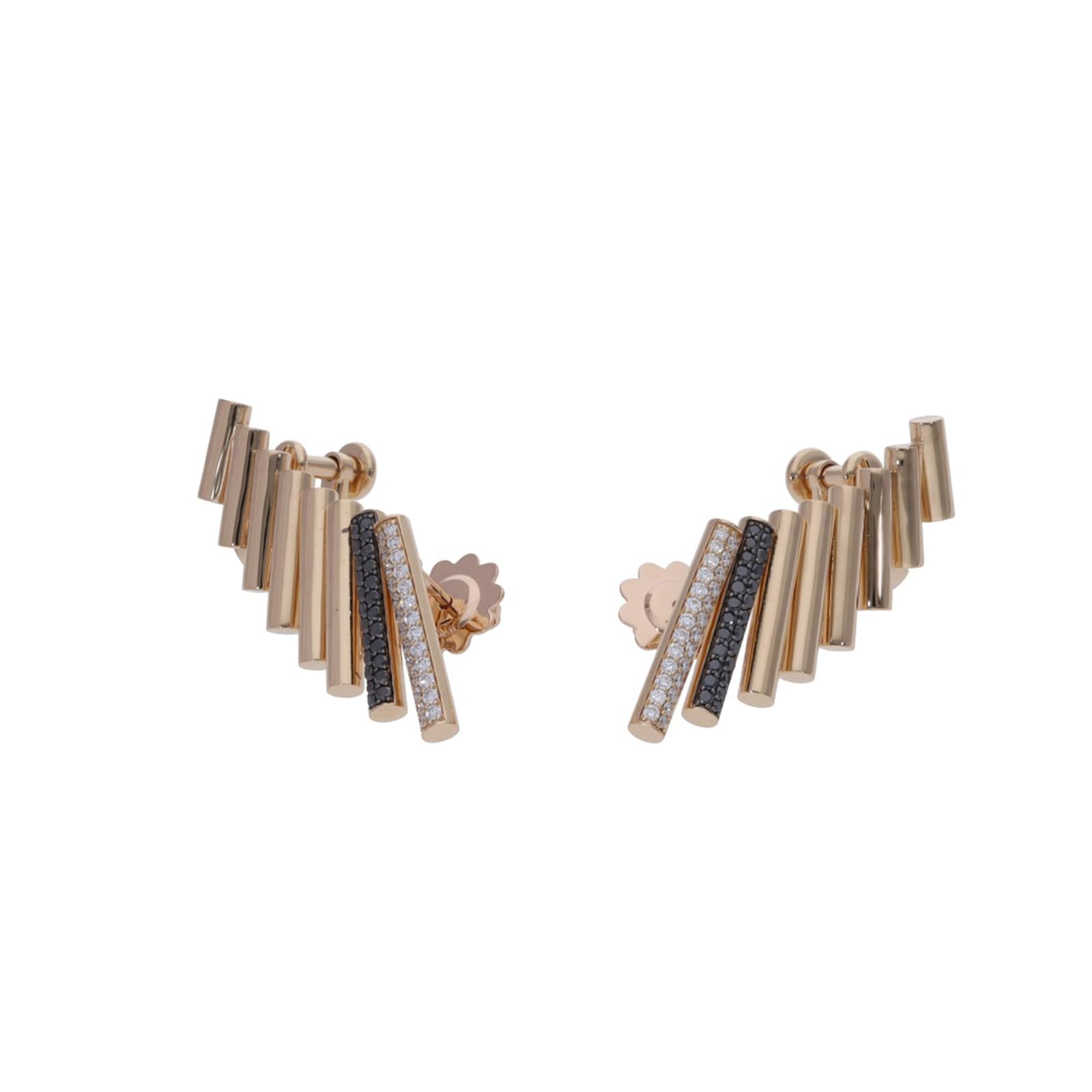 Roberto Coin 18K Rose Gold Domino Black & White Diamond Ear Climbers