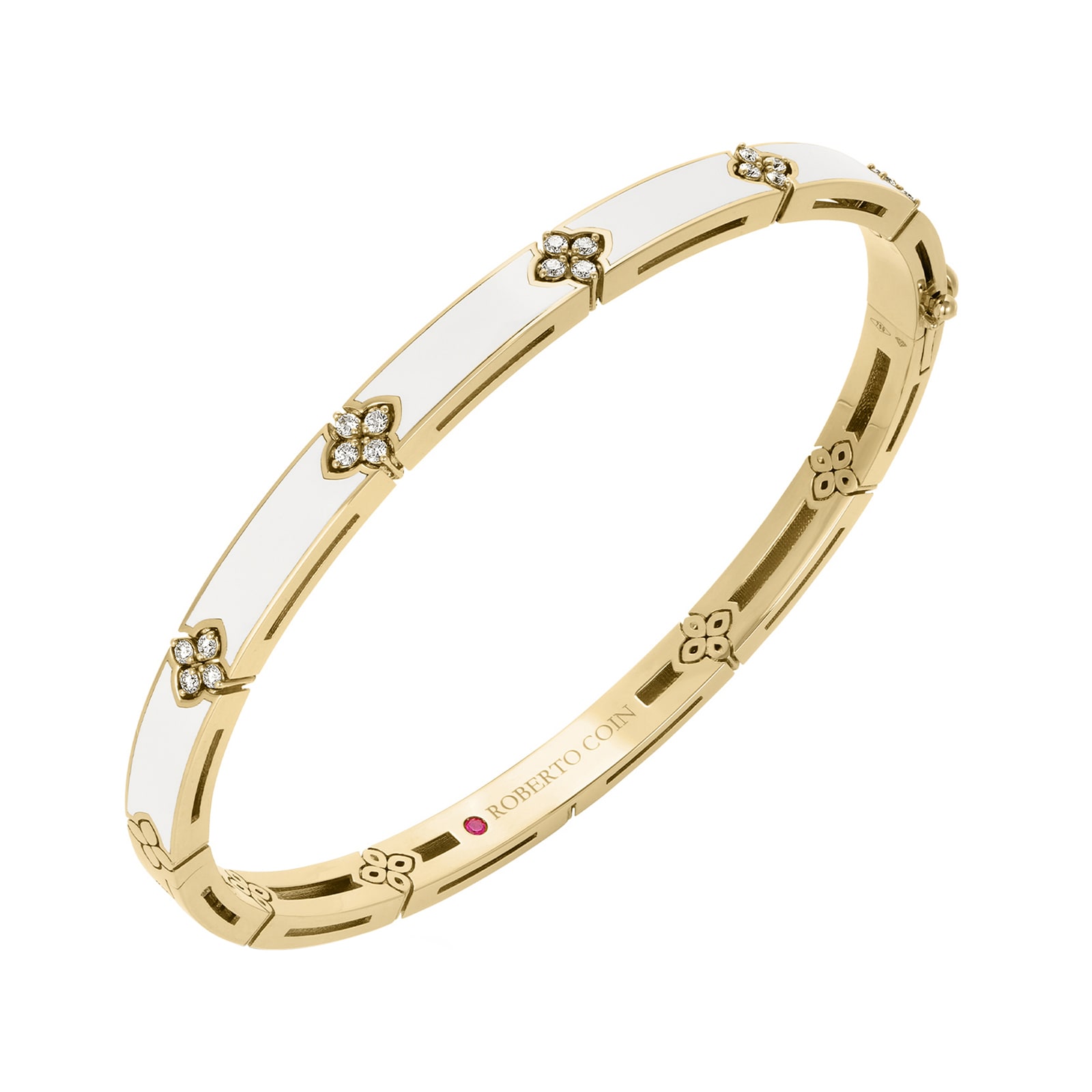 Roberto Coin 18K Yellow Gold Love In Verona Diamond & White Enamel Bangle