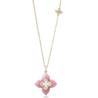 Roberto Coin 18K Yellow Gold Venetian Princess Diamond & Pink Opal Pendant Necklace Roberto Coin 18K Yellow Gold Venetian Princess Diamond & Pink Opal Pendant Necklace