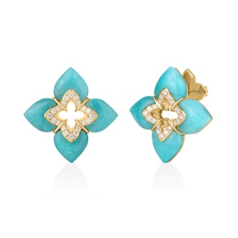 Roberto Coin 18K Yellow Gold Venetian Princess Diamond & Blue Amazonite Stud Earrings