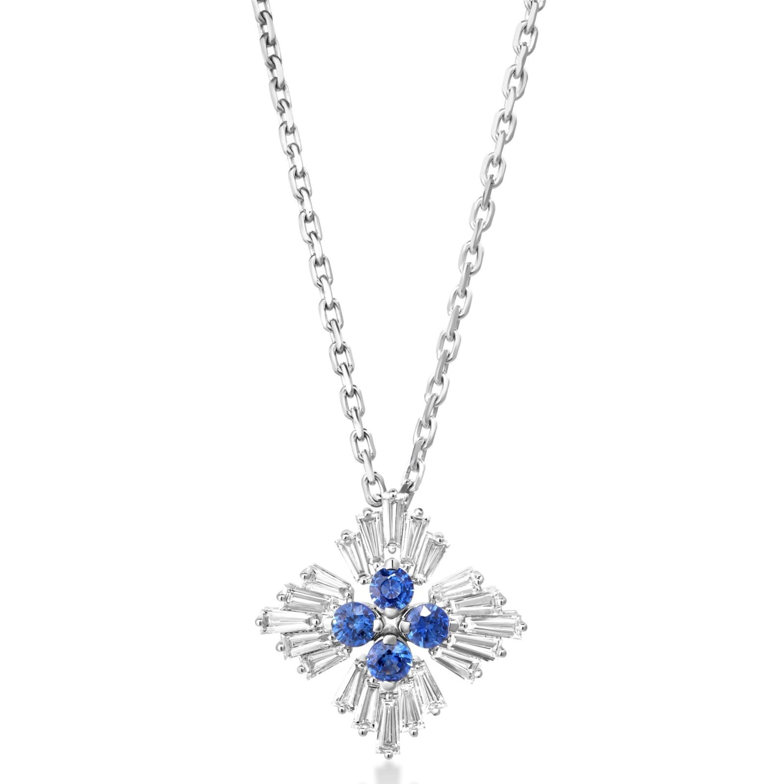 Roberto Coin 18K White Gold Diamond Princess Diamond & Sapphire Flower Pendant Necklace Roberto Coin 18K White Gold Diamond Princess Diamond & Sapphire Flower Pendant Necklace