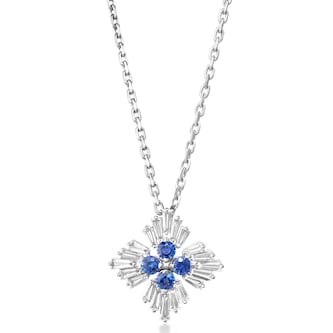 Roberto Coin 18K White Gold Diamond Princess Diamond & Sapphire Flower Pendant Necklace Roberto Coin 18K White Gold Diamond Princess Diamond & Sapphire Flower Pendant Necklace