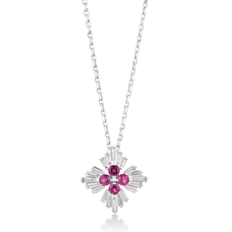 Roberto Coin 18K White Gold Diamond Princess Diamond & Rubellite Flower Pendant Necklace Roberto Coin 18K White Gold Diamond Princess Diamond & Rubellite Flower Pendant Necklace