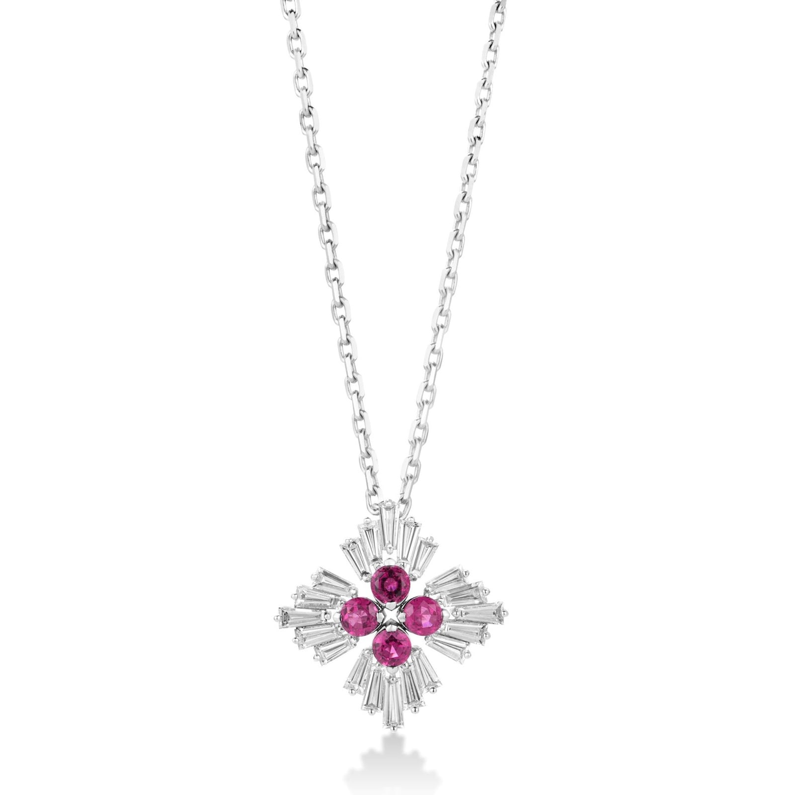 Roberto Coin 18K White Gold Diamond Princess Diamond & Rubellite Flower Pendant Necklace