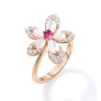 Roberto Coin 18K Rose Gold Tiare Diamond, Pearl & Rubellite Ring - Size 6.5 Roberto Coin 18K Rose Gold Tiare Diamond, Pearl & Rubellite Ring - Size 6.5
