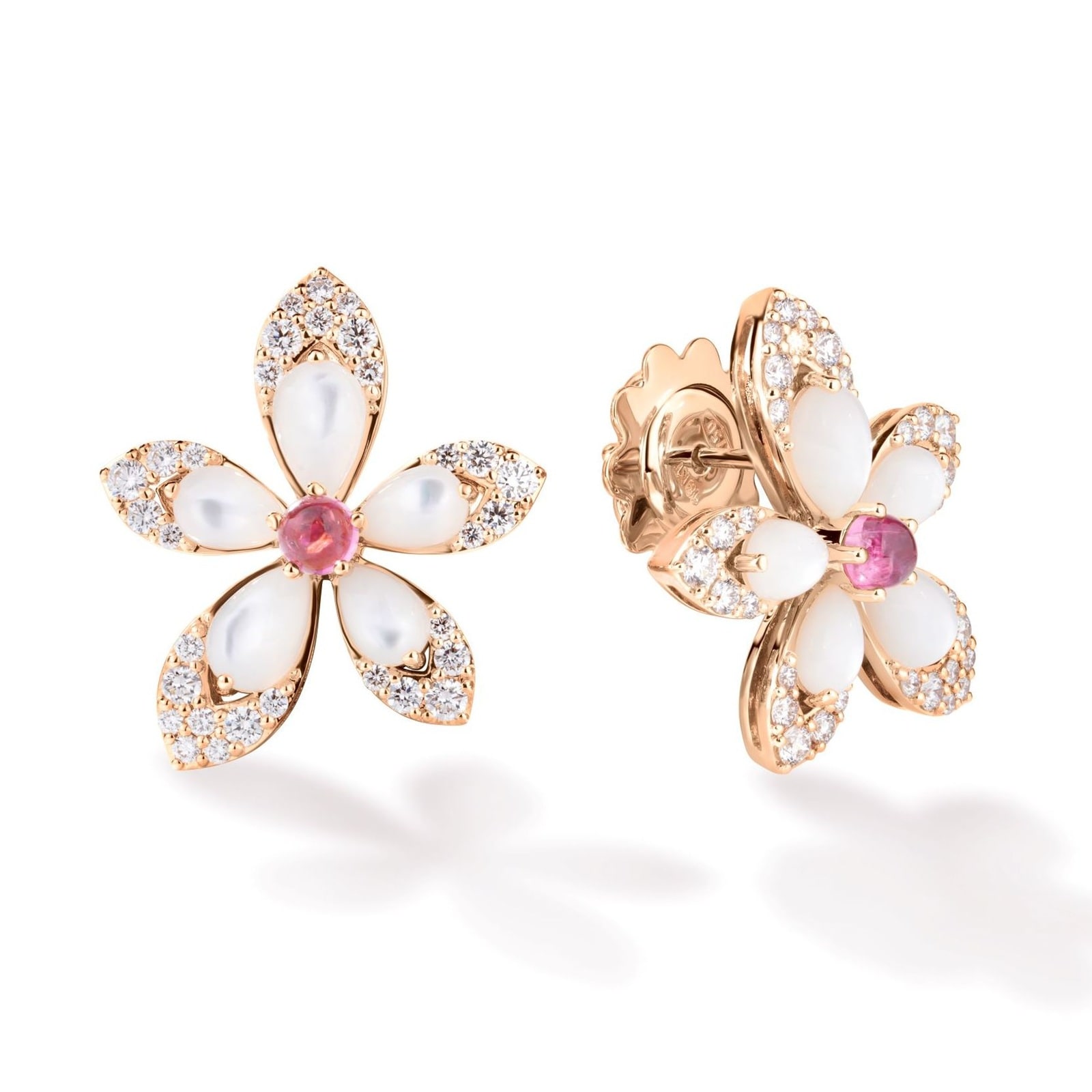 Roberto Coin 18K Rose Gold Tiare Diamond, Pearl & Rubellite Stud Earrings