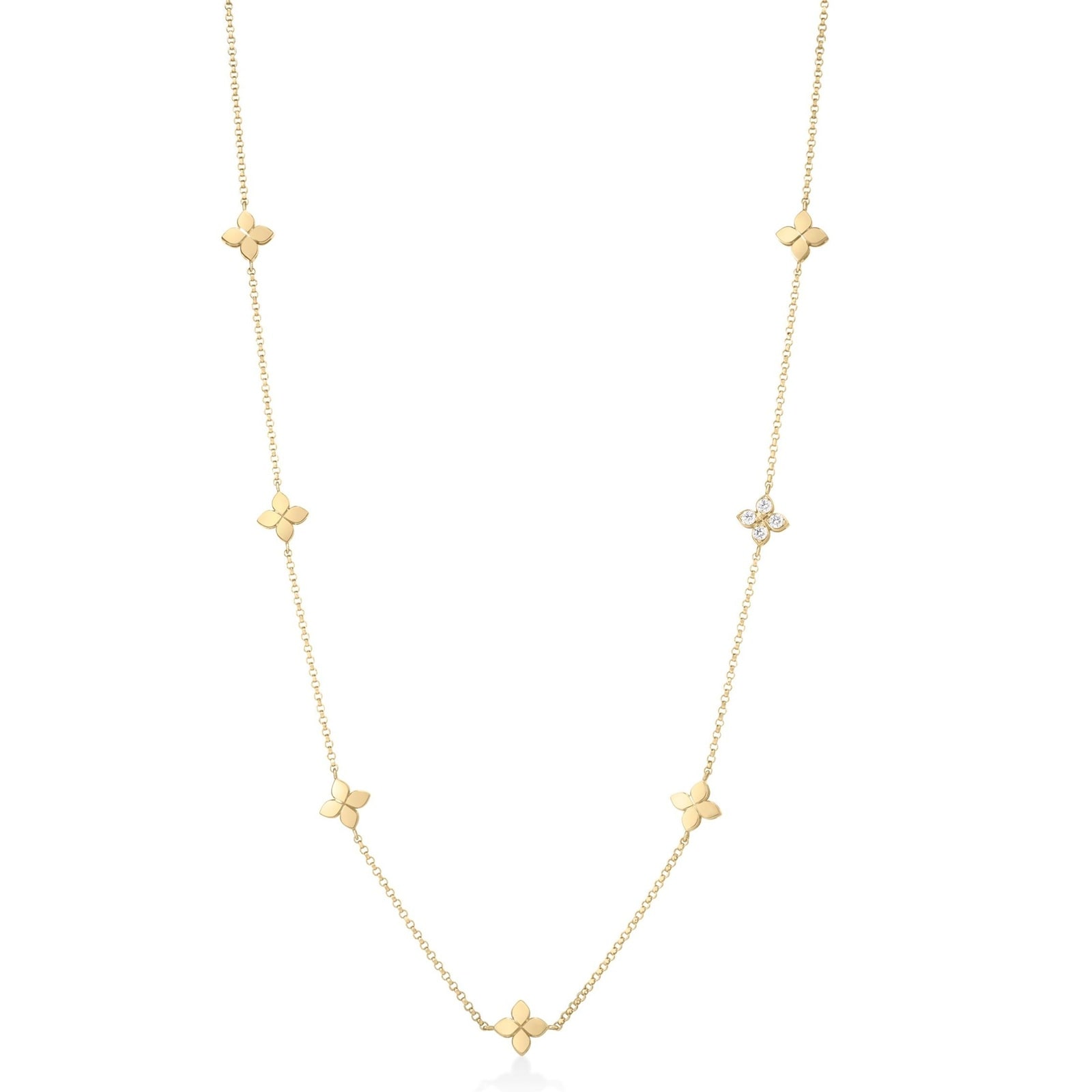 Roberto Coin 18K Yellow Gold Love In Verona Diamond Station Flower Necklace Roberto Coin 18K Yellow Gold Love In Verona Diamond Station Flower Necklace