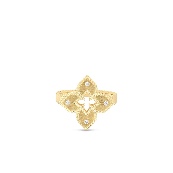 Roberto Coin 18K Yellow Gold Ventian Princess Diamond Small Flower Ring - Ring Size 6.5