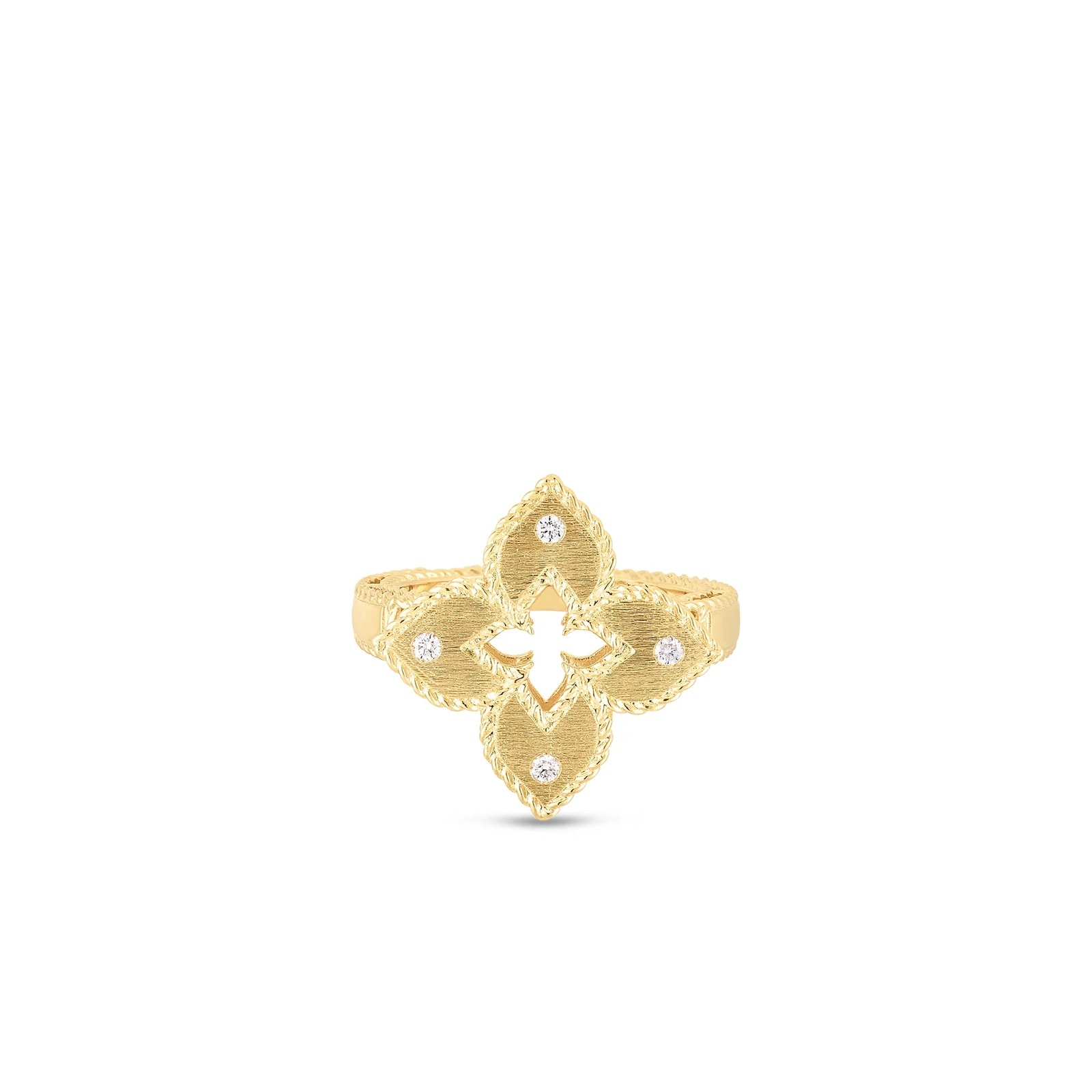 Roberto Coin 18K Yellow Gold Ventian Princess Diamond Small Flower Ring - Ring Size 6.5