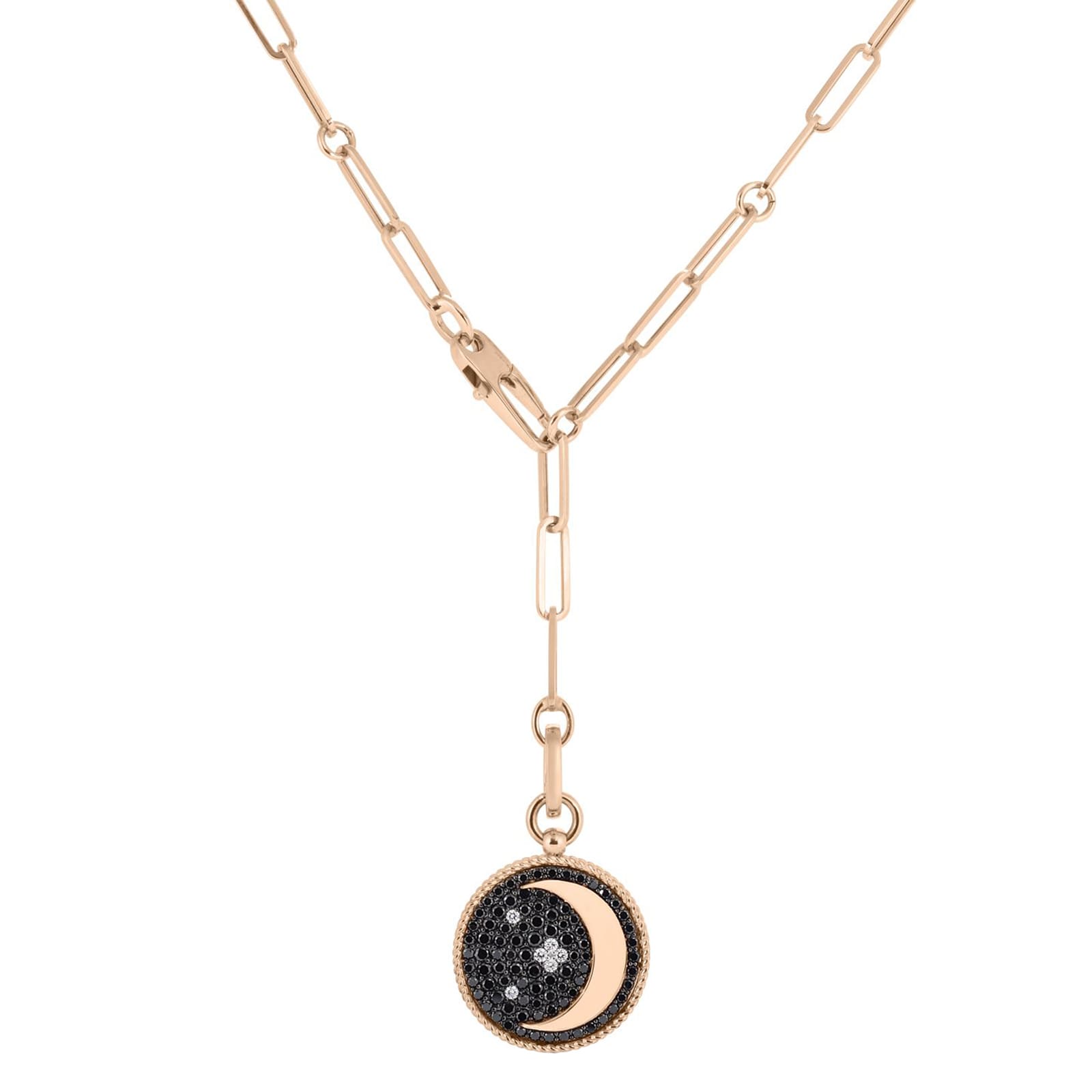 Roberto Coin 18K Rose Gold Venetian Princess Black & White Diamond Half Moon Medallion Necklace