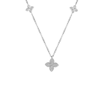 Roberto Coin 18K White Gold Love By The Inch Diamond & Polished Flower Station Necklace