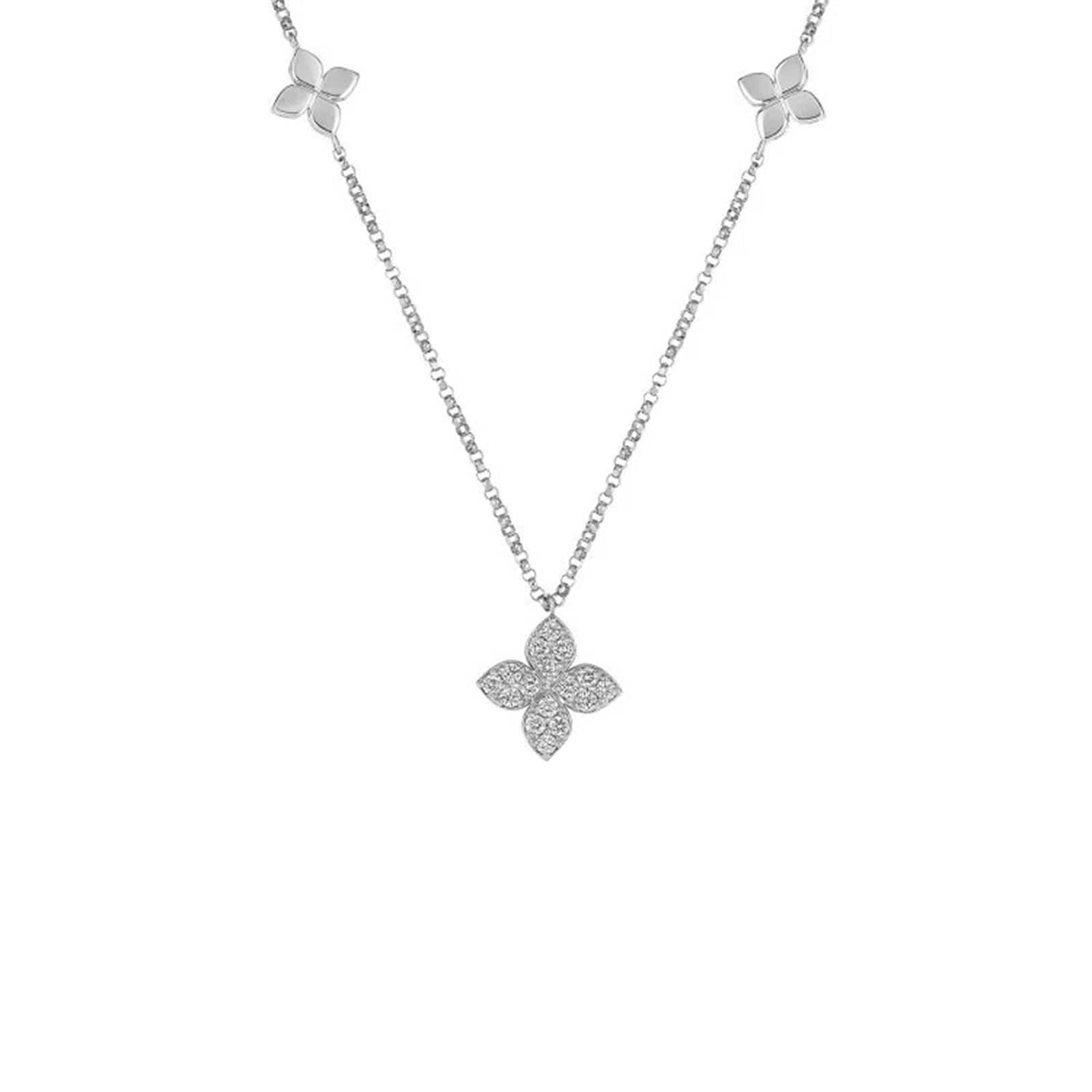 Roberto Coin 18K White Gold Love By The Inch Diamond & Polished Flower Station Necklace