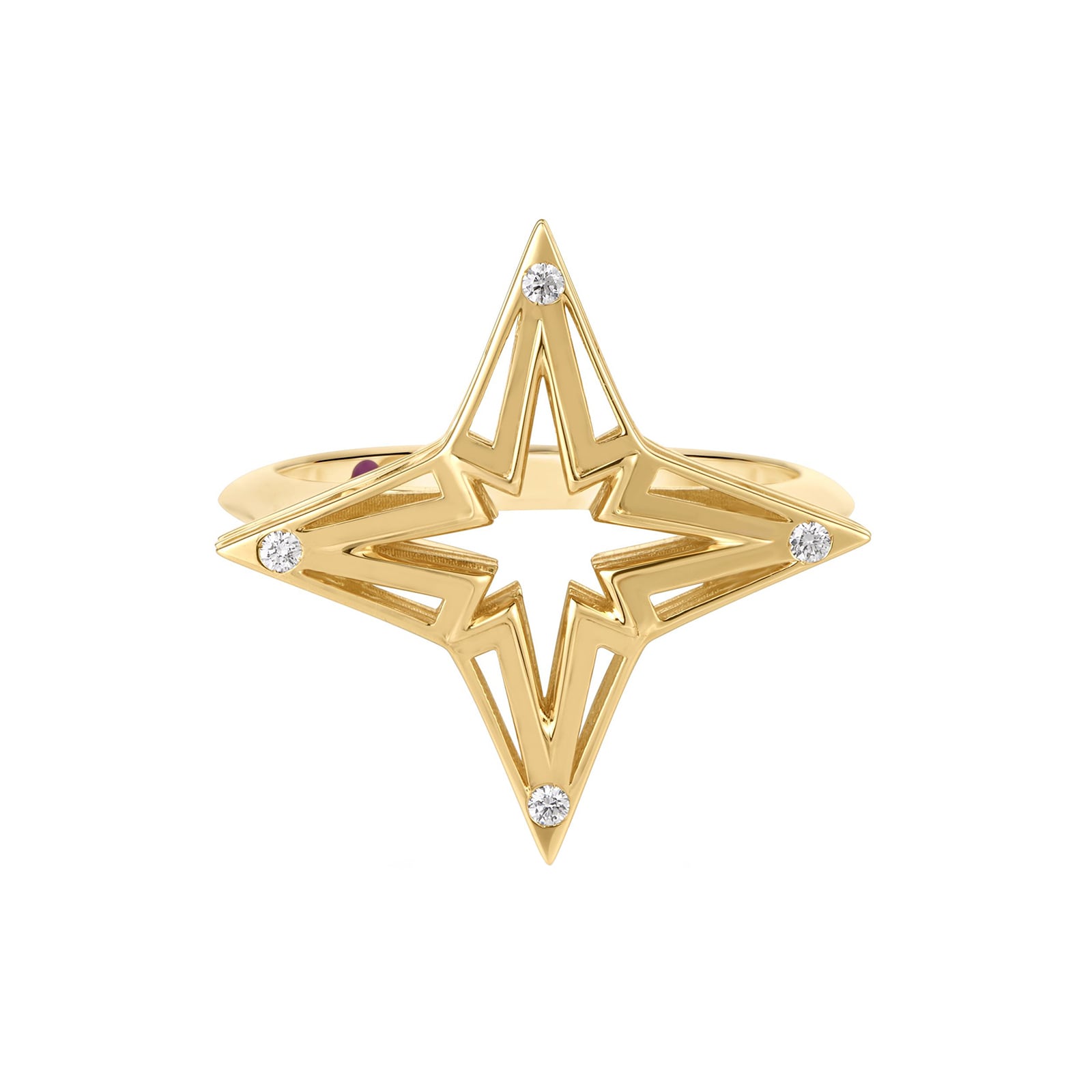 Roberto Coin 18K Yellow Gold Stardust Small Open Frame Diamond Star Ring - Size 6.5