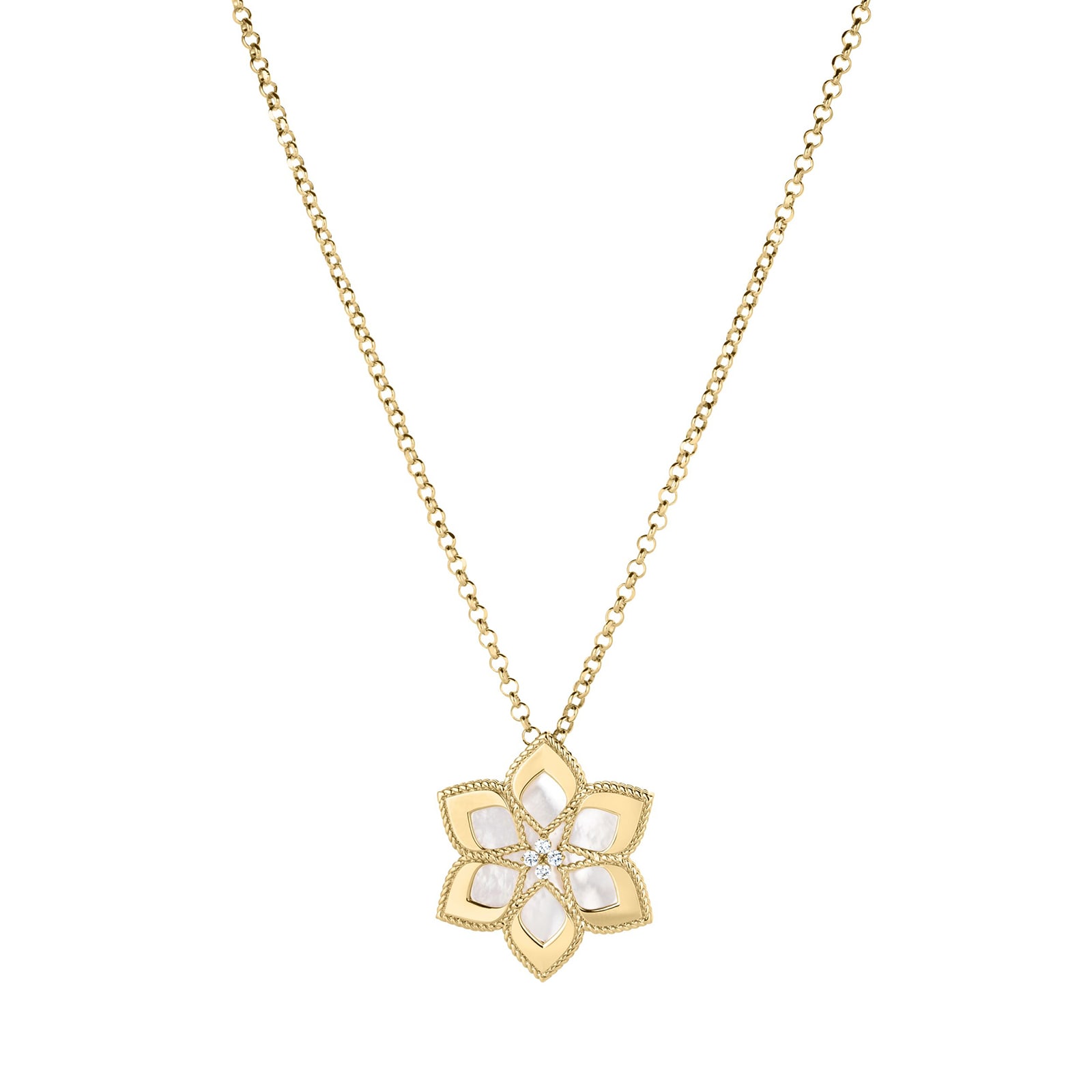 Roberto Coin 18K Yellow Gold Vernazza Diamond & Mother Of Pearl Flower Necklace Roberto Coin 18K Yellow Gold Vernazza Diamond & Mother Of Pearl Flower Necklace