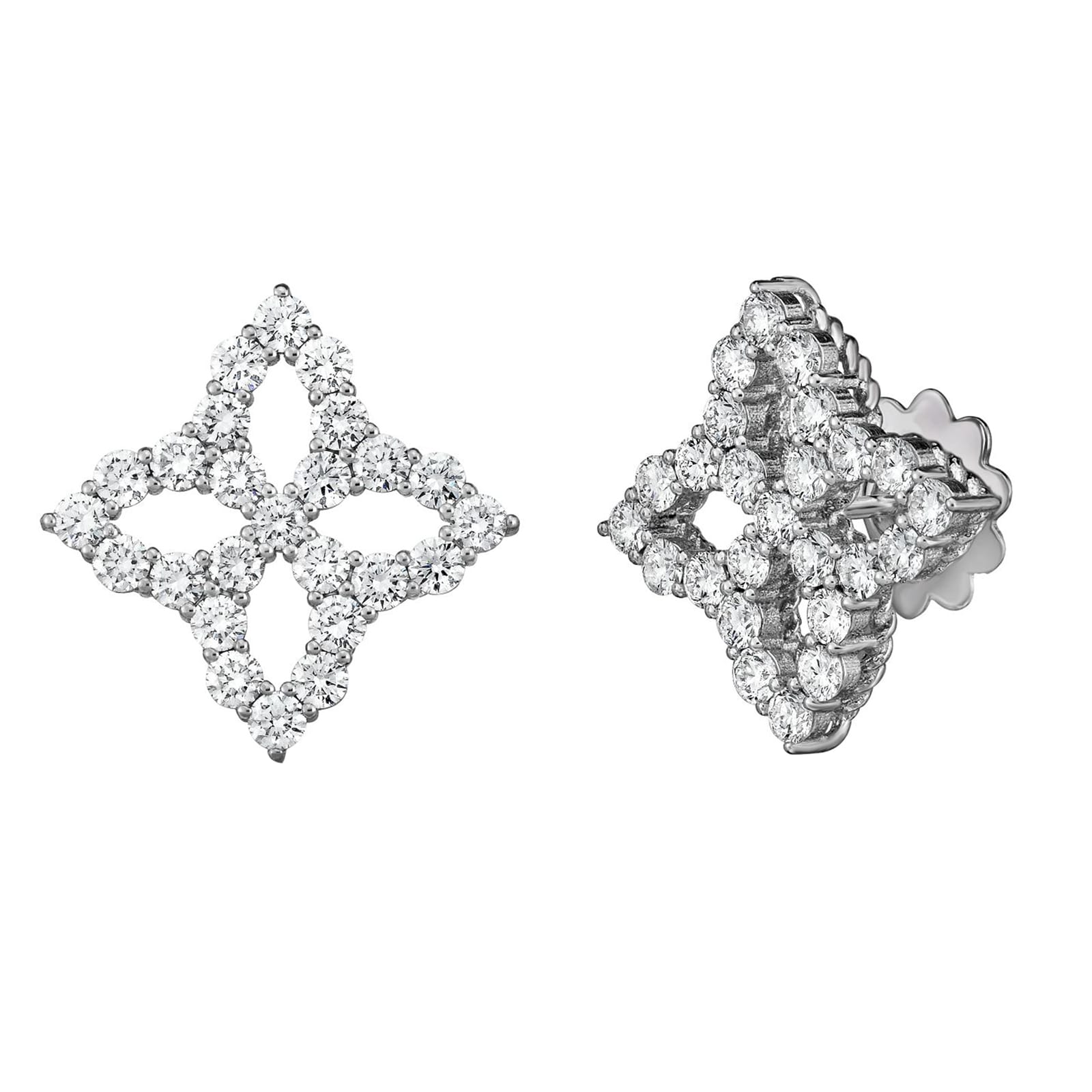 Roberto Coin 18K White Gold Venetian Princess Open Flower Diamond Stud Earrings
