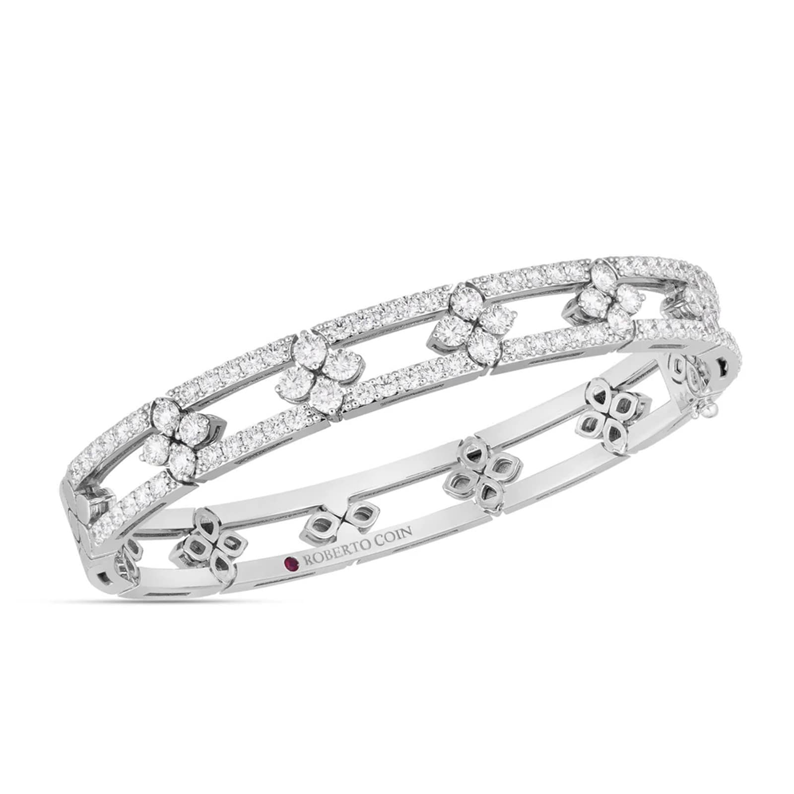 Roberto Coin 18K White Gold Love In Verona Diamond Open Frame Pave Bangle