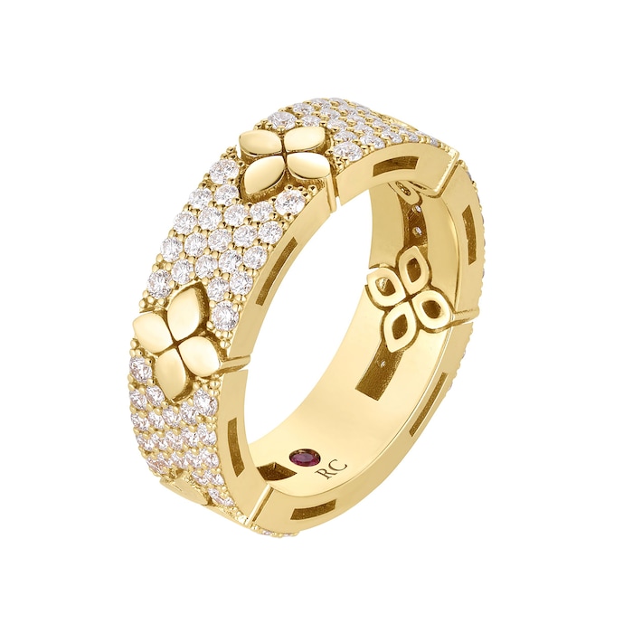 Roberto Coin 18K Yellow Gold Love In Verona Pave Diamond & Polished Flower Ring - Size 6.5