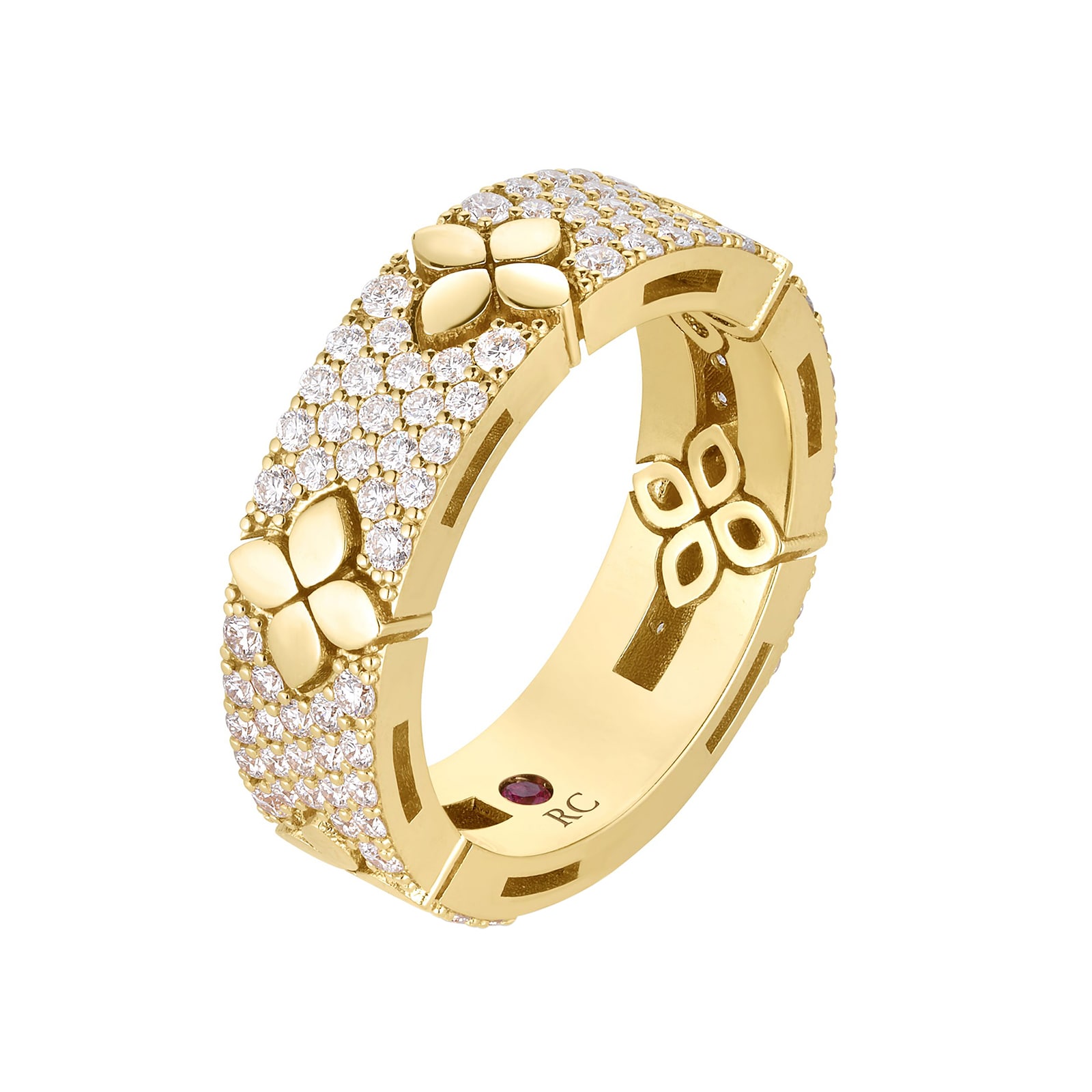 Roberto Coin 18K Yellow Gold Love In Verona Pave Diamond & Polished Flower Ring - Size 6.5