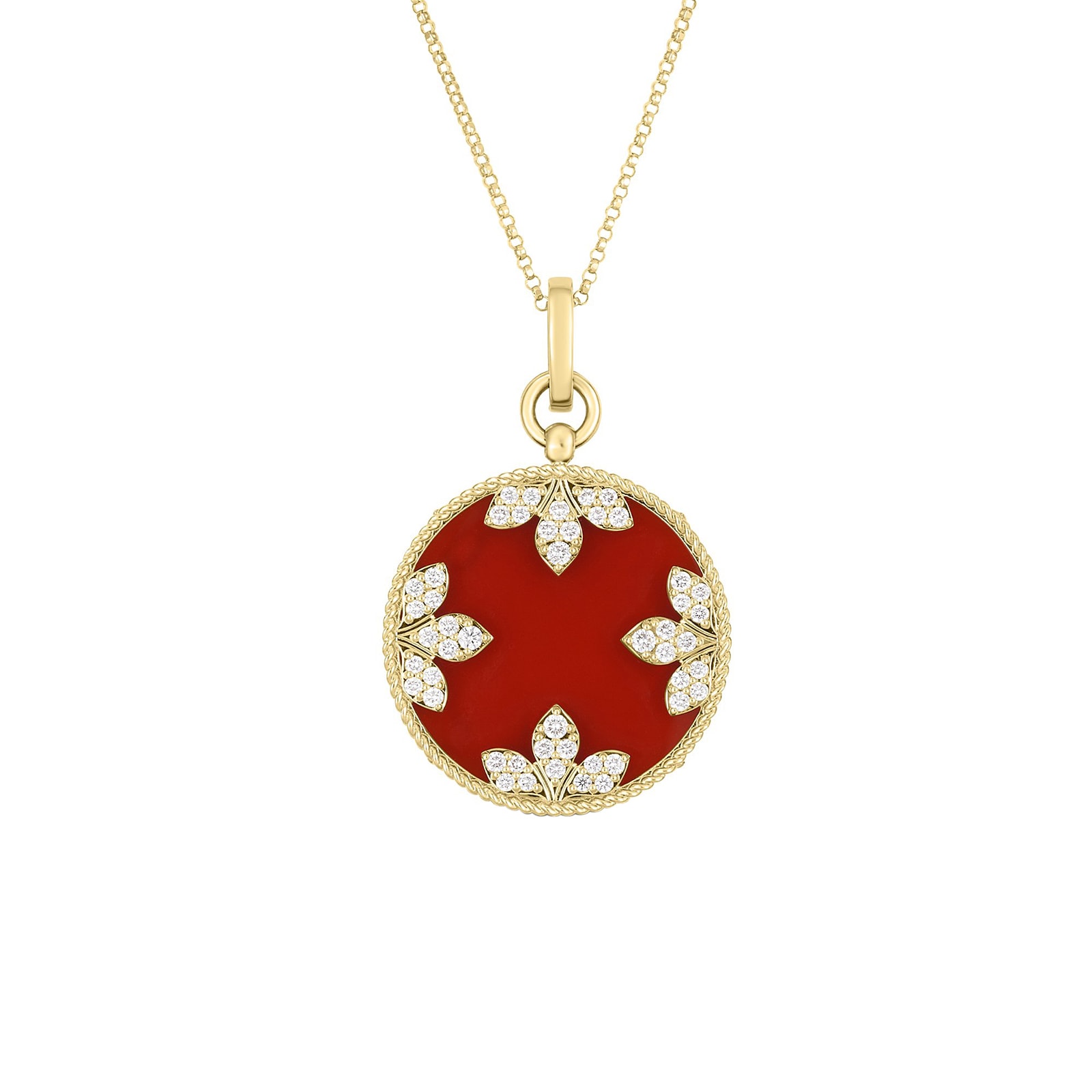 Roberto Coin 18K Yellow Gold Venetian Medallions Diamond & Red Agate Necklace Roberto Coin 18K Yellow Gold Venetian Medallions Diamond & Red Agate Necklace