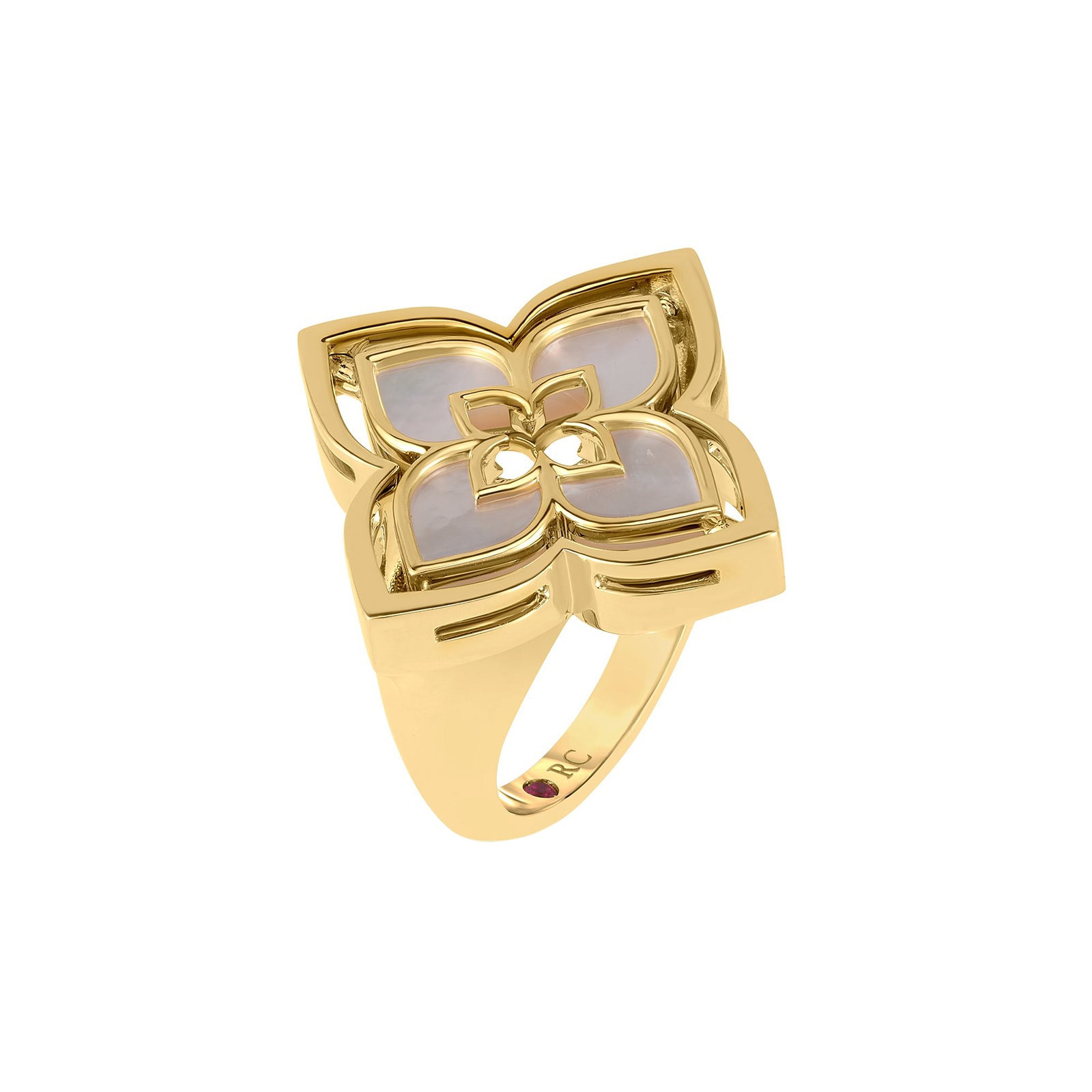 Roberto Coin 18K Yellow Gold Venetian Princess Pirouette Diamond & Mother Of Pearl Flower Ring