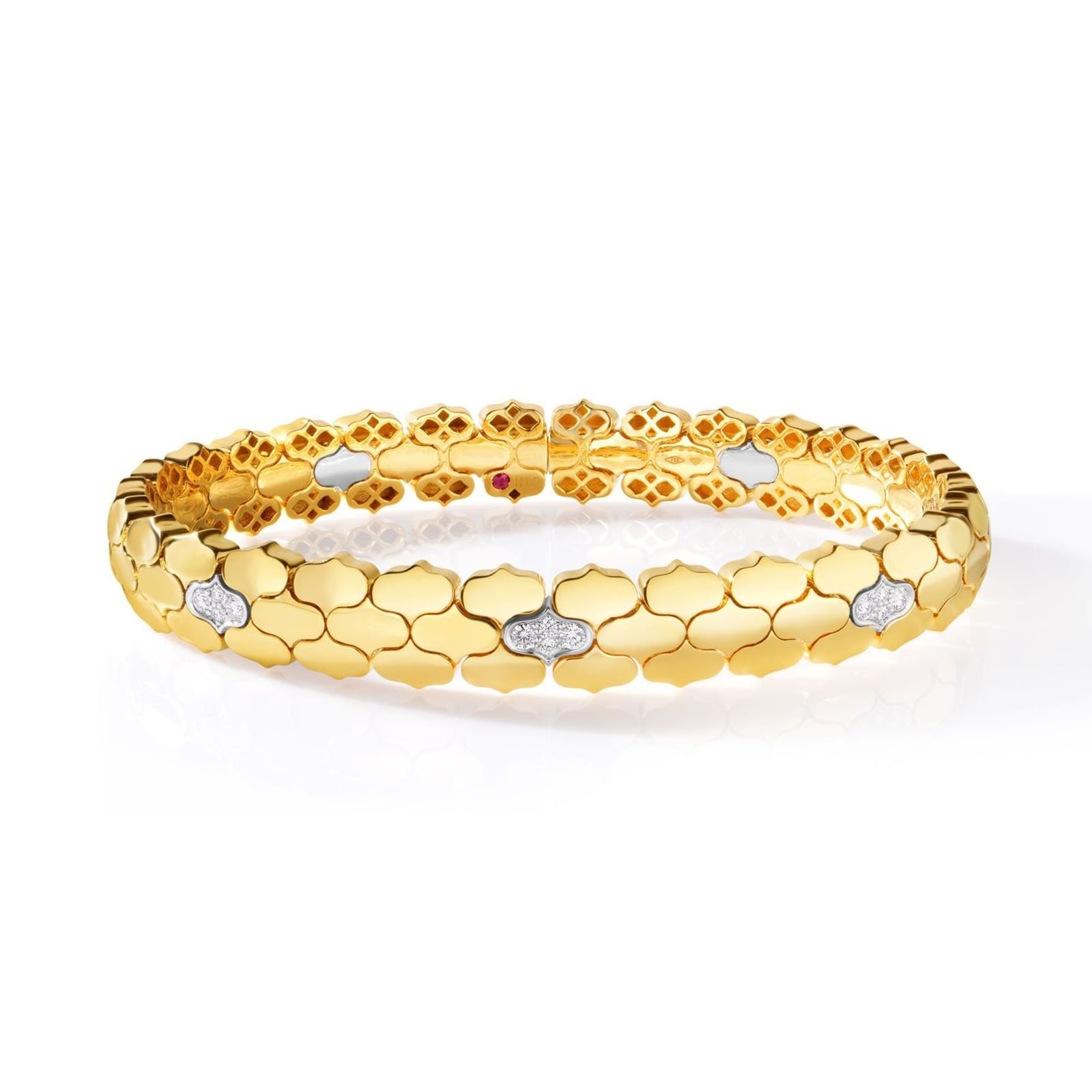 Roberto Coin 18K Yellow Gold Cobra Diamond Narrow Bangle - Size Small