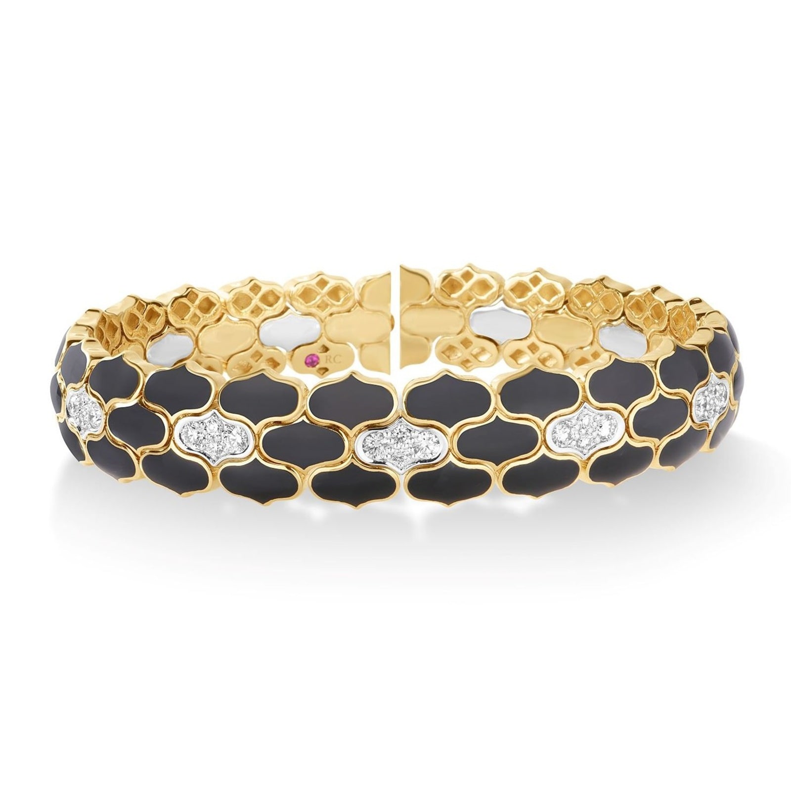 Roberto Coin 18K Yellow Gold Cobra Diamond & Black Ceramic Bangle - Size Small Roberto Coin 18K Yellow Gold Cobra Diamond & Black Ceramic Bangle - Size Small