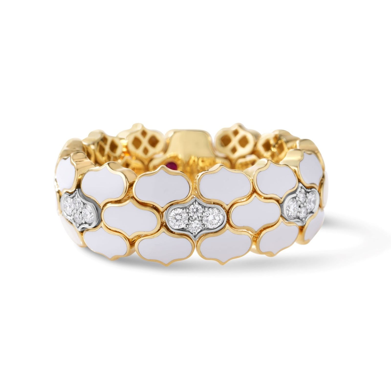 Roberto Coin 18K Yellow Gold Cobra Diamond & White Ceramic Ring - Size 7