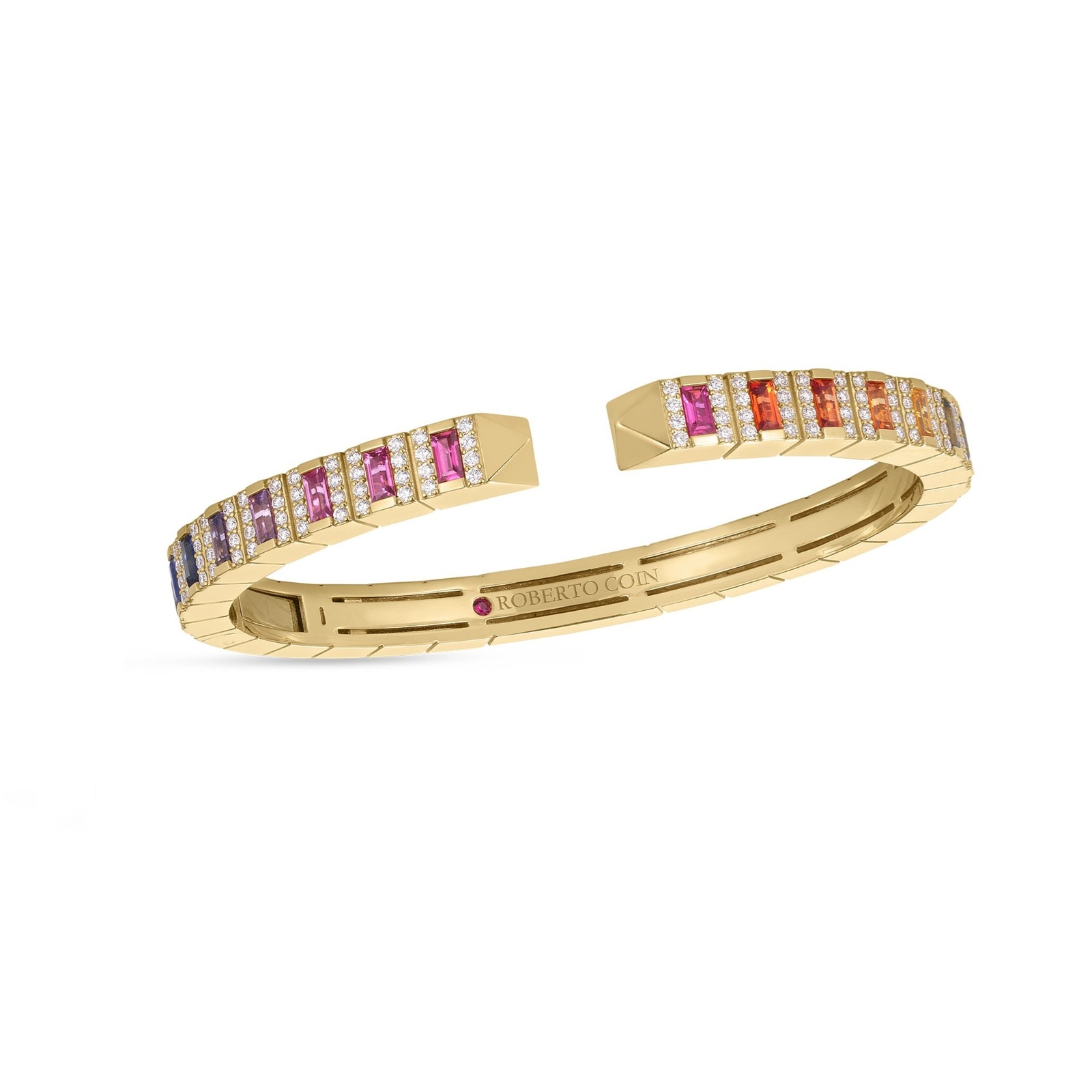 Roberto Coin 18K Yellow Gold Obelisco Pave Diamond & Mixed Sapphires Bangle