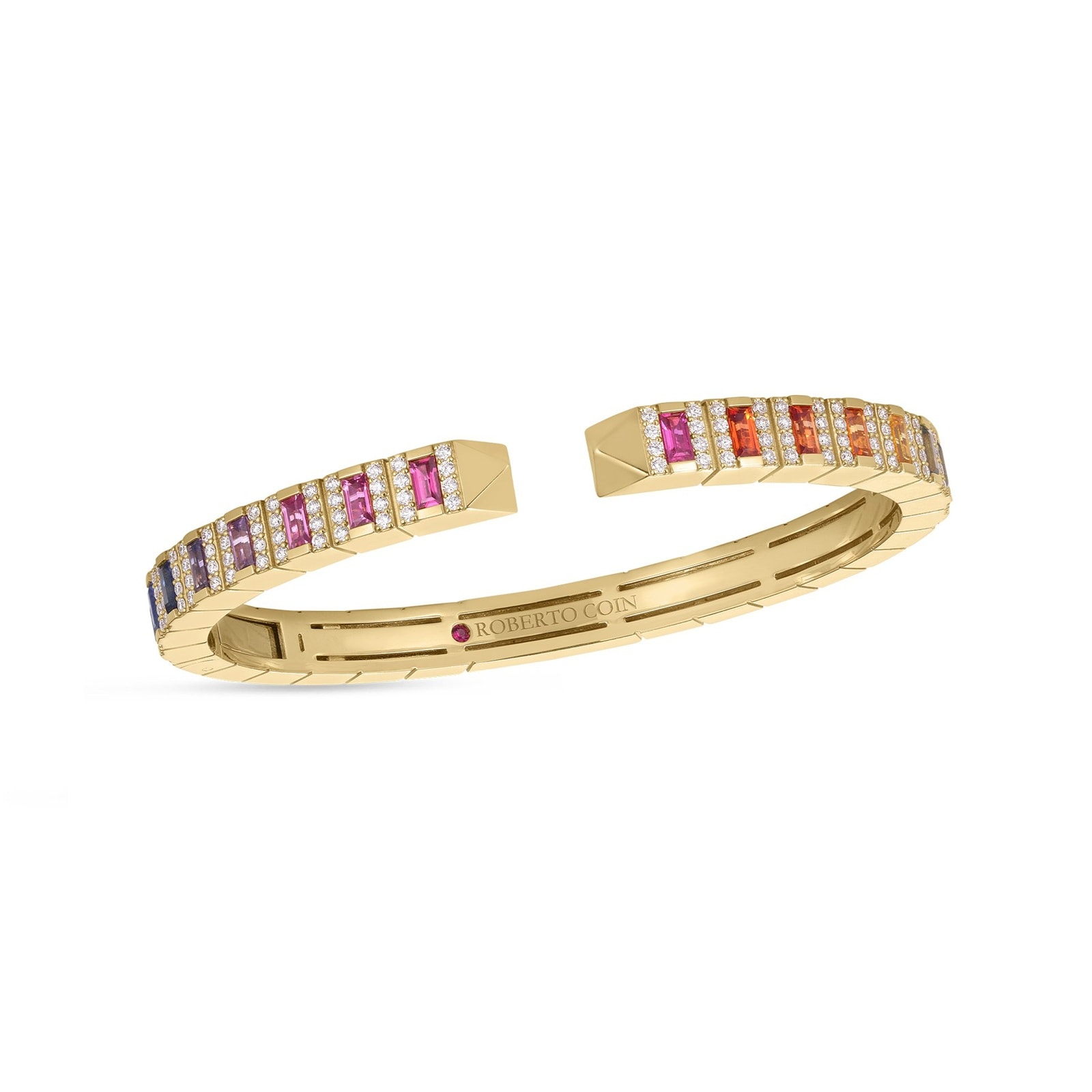 Roberto Coin 18K Yellow Gold Obelisco Pave Diamond & Mixed Sapphires Bangle - Size Medium