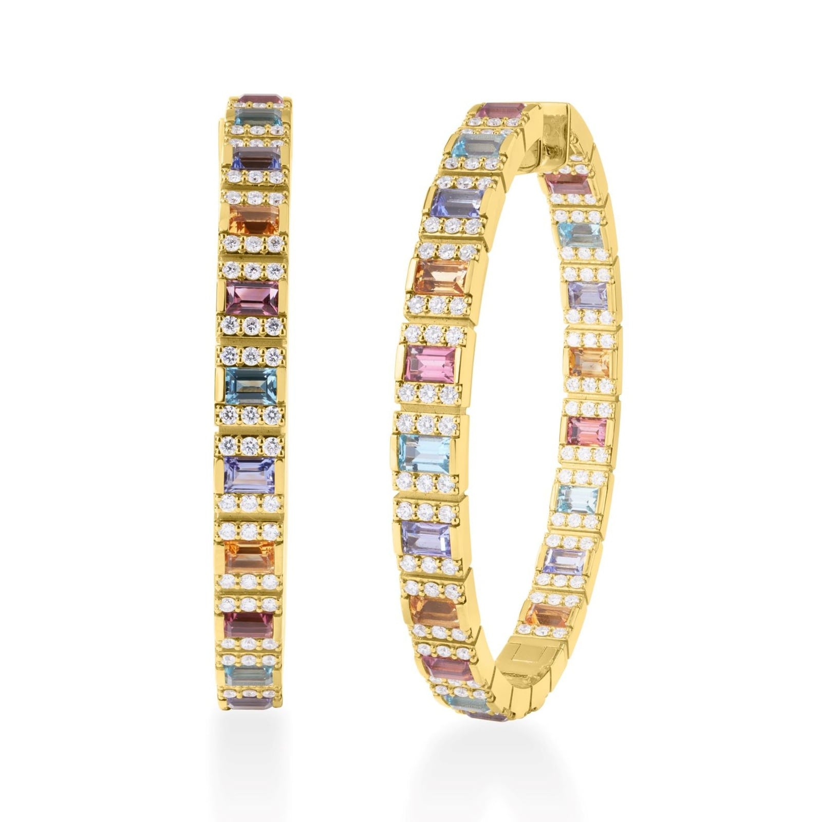 Roberto Coin 18K Yellow Gold Obelisco Diamond & Multi Sapphires Hoop Earrings Roberto Coin 18K Yellow Gold Obelisco Diamond & Multi Sapphires Hoop Earrings