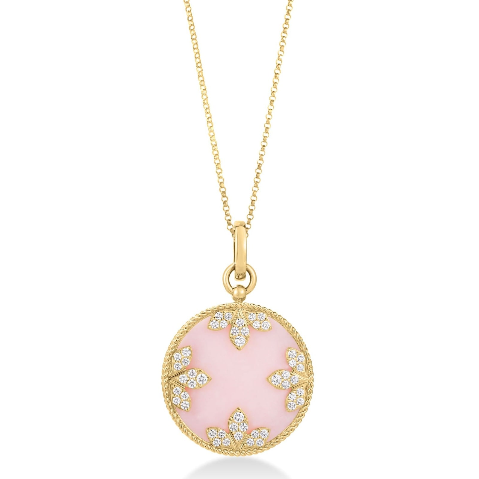 Roberto Coin 18K Yellow Gold Venetian Medallions Diamond & Pink Opal Pendant Necklace Roberto Coin 18K Yellow Gold Venetian Medallions Diamond & Pink Opal Pendant Necklace