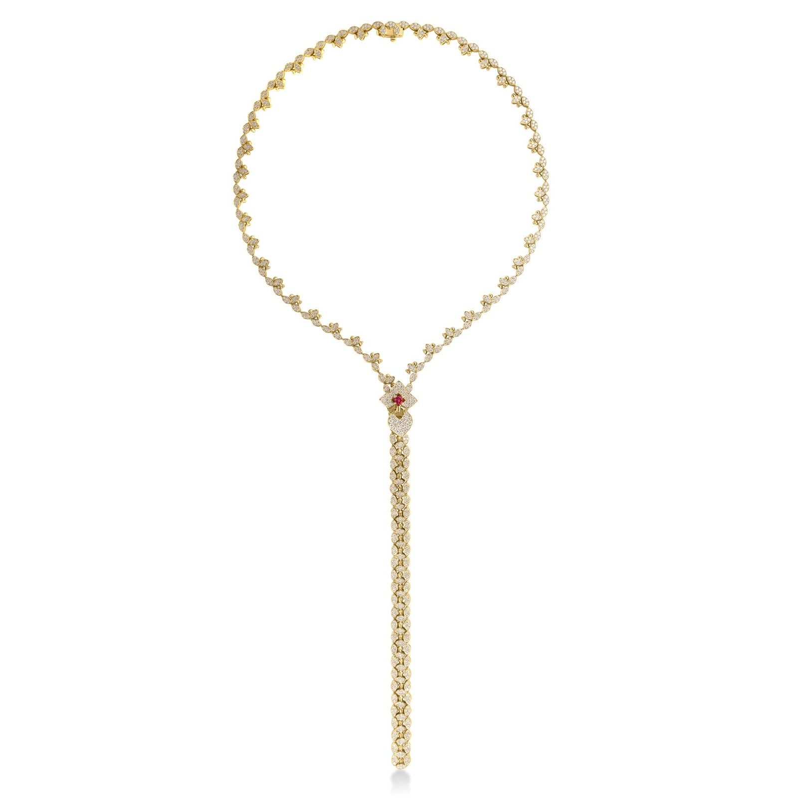 Roberto Coin 18K Yellow Gold Venetian Princess Diamond & Rubellite Zipper Necklace