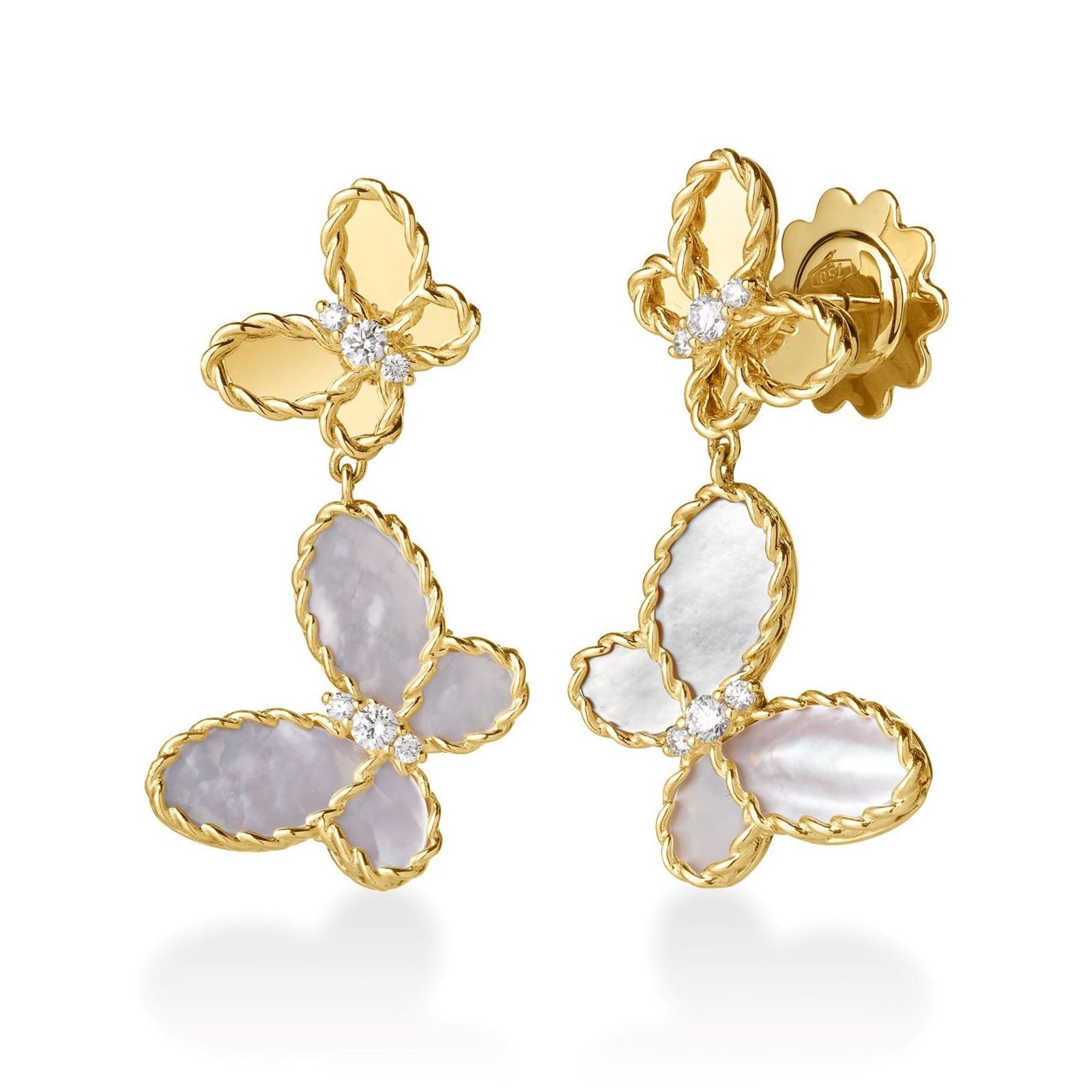 Roberto Coin 18K Yellow Gold Jasmine Diamond & Mother Of Pearl Butterfly Drop Earrings
