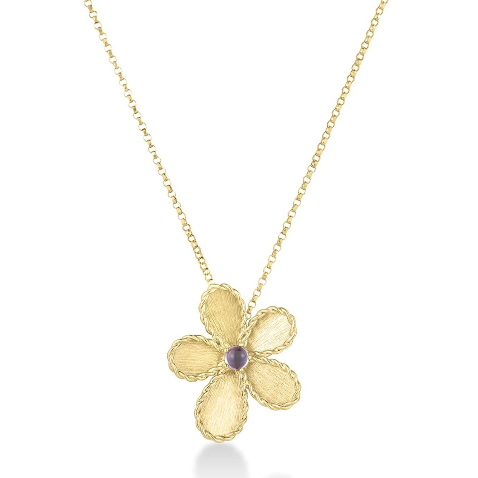 Roberto Coin 18K Yellow Gold Jasmine Blue Tanzanite Flower Pendant Necklace Roberto Coin 18K Yellow Gold Jasmine Blue Tanzanite Flower Pendant Necklace