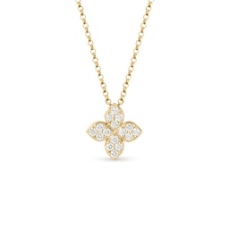 37524353 - Princess Flower 18ct Yellow Gold 0.20ct Diamond Necklace