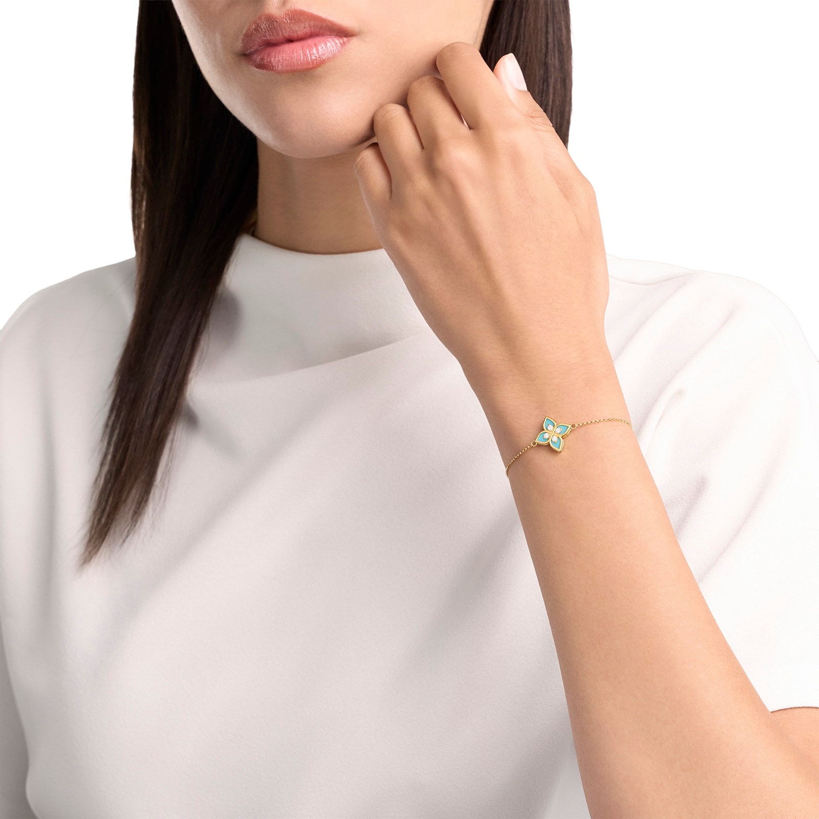 Roberto Coin Princess Flower 18ct Yellow Gold 0.09ct Diamond & Enamel Bracelet Roberto Coin Princess Flower 18ct Yellow Gold 0.09ct Diamond & Enamel Bracelet