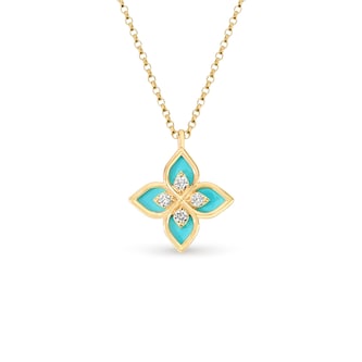 Roberto Coin Princess Flower 18ct Yellow Gold 0.09ct Diamond & Enamel Pendant Necklace Roberto Coin Princess Flower 18ct Yellow Gold 0.09ct Diamond & Enamel Pendant Necklace