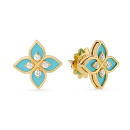 37524364 - Princess Flower 18ct Yellow Gold 0.19ct Diamond & Enamel Stud Earrings