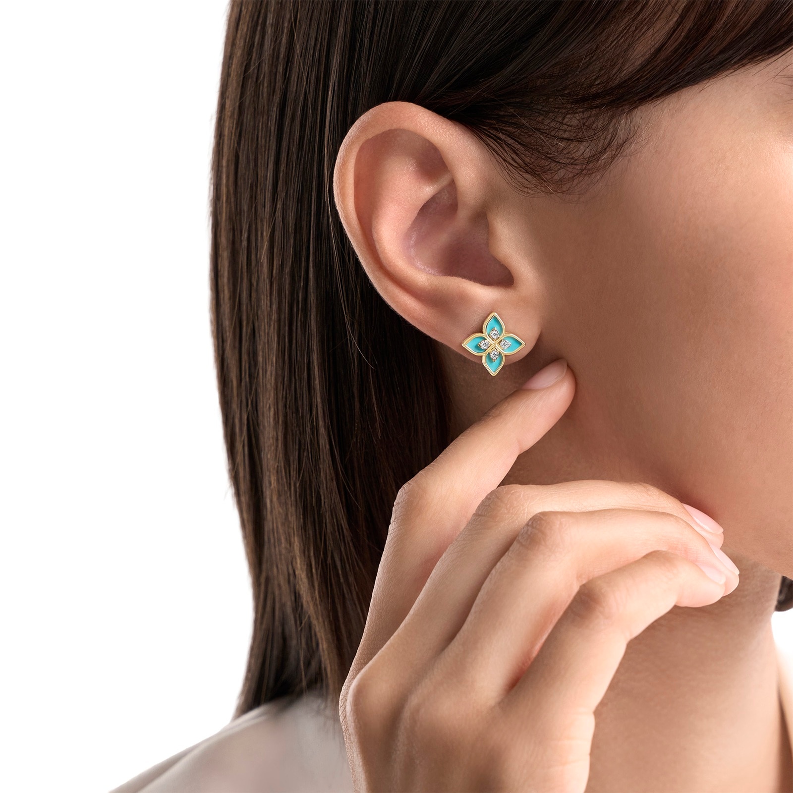 Roberto Coin Princess Flower 18ct Yellow Gold 0.19ct Diamond & Enamel Stud Earrings Roberto Coin Princess Flower 18ct Yellow Gold 0.19ct Diamond & Enamel Stud Earrings