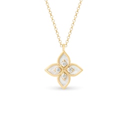 37524372 - Princess Flower 18ct Yellow Gold 0.09ct Diamond & Mother Of Pearl Pendant Necklace