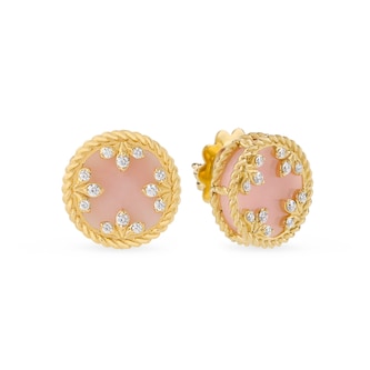 Roberto Coin Venetian Medallions 18ct Yellow Gold 0.13ct Diamond & Mother Of Pearl Stud Earrings