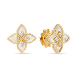 37524375 - Princess Flower 18ct Yellow Gold 0.19ct Diamond & Mother Of Pearl Stud Earrings